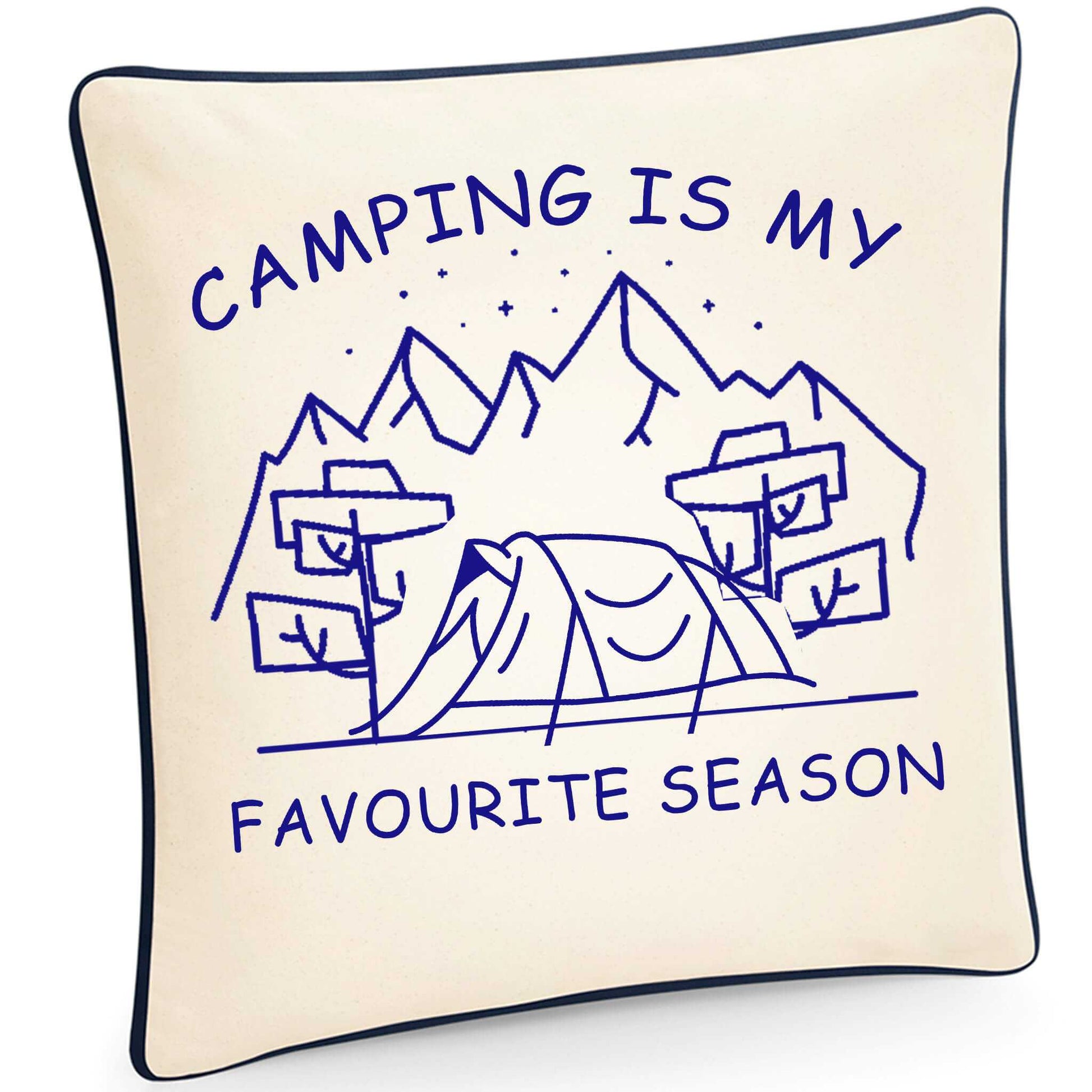 Camping Is My Favourite Season Fairtrade Piped Cushion  