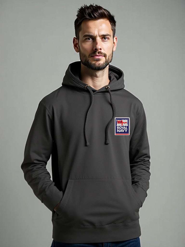 Royal Navy Hoodie with Embroidered Logo Charcoal Colour