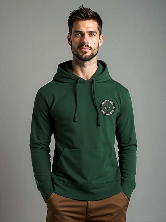 Forest Green 24 Commando Royal Engineers Hoodie featuring premium embroidered 24 Commando logo, modelled by a male, perfect military apparel for UK veterans, serving personnel, and supporters.