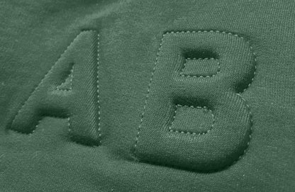 Ubique 3D puff embroidery detail on Royal Engineers sweatshirt in green.