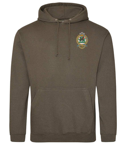 Queens Regiment Hoodie with embroidered emblem, 80% cotton, 20% polyester, durable and comfortable.