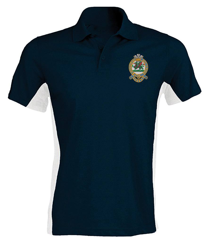 Queens Regiment Bi Colour Polo Shirt with emblem, two-tone design, and premium polyester-cotton blend.