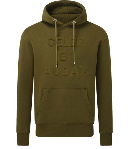 Royal Green Jackets Celer et Audax 3D embroidered motto hoodie in olive green.