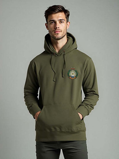 Khaki Royal Engineers Hoodie featuring premium embroidered Royal Engineers logo, perfect military apparel for UK veterans, serving personnel, and supporters.