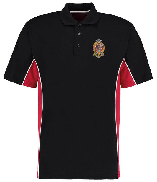 The Princess of Wales's Royal Regiment Contrast Pique Polo Shirt with embroidered emblem and red side panels.
