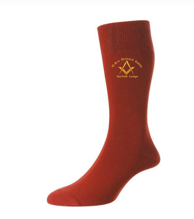Masonic socks red embroidered with Norfolk Masonic Emblem