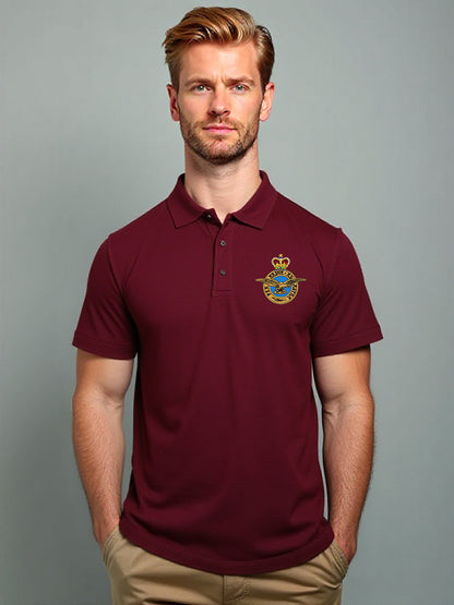 Men’s maroon Royal Air Force polo shirt featuring high-quality embroidered RAF crest. Military-style polo ideal for RAF servicemen, veterans, and supporters. Comfortable and durable cotton blend for all-day wear and smart casual occasions.