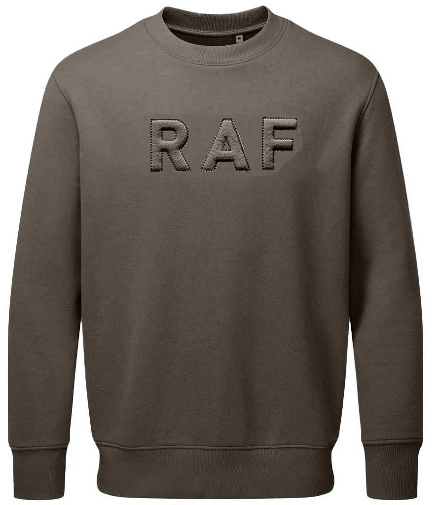 Royal Air Force sweatshirt with 3D puff embroidered RAF logo in khaki color.