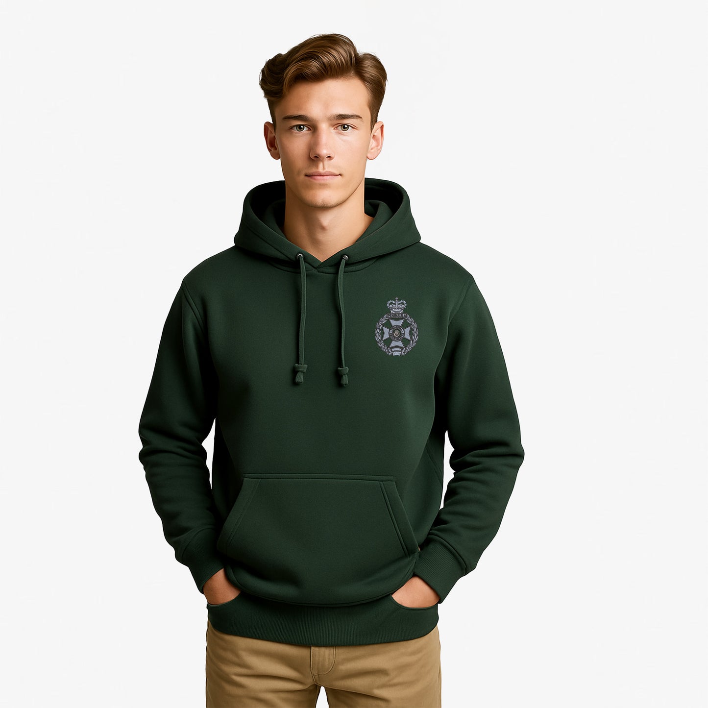Royal Green Jackets Hoodie Embroidered Logo Premium Weight(310gsm)-forrest-green