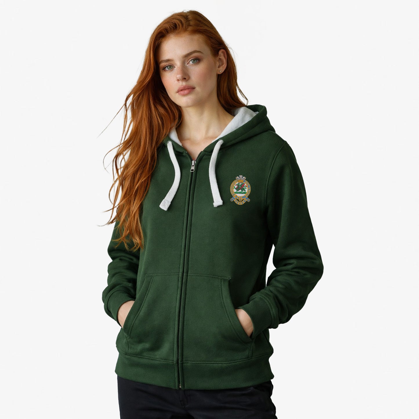 Queens Regiment Ultra Premium Embroidered Contrast Zipped Hoodie