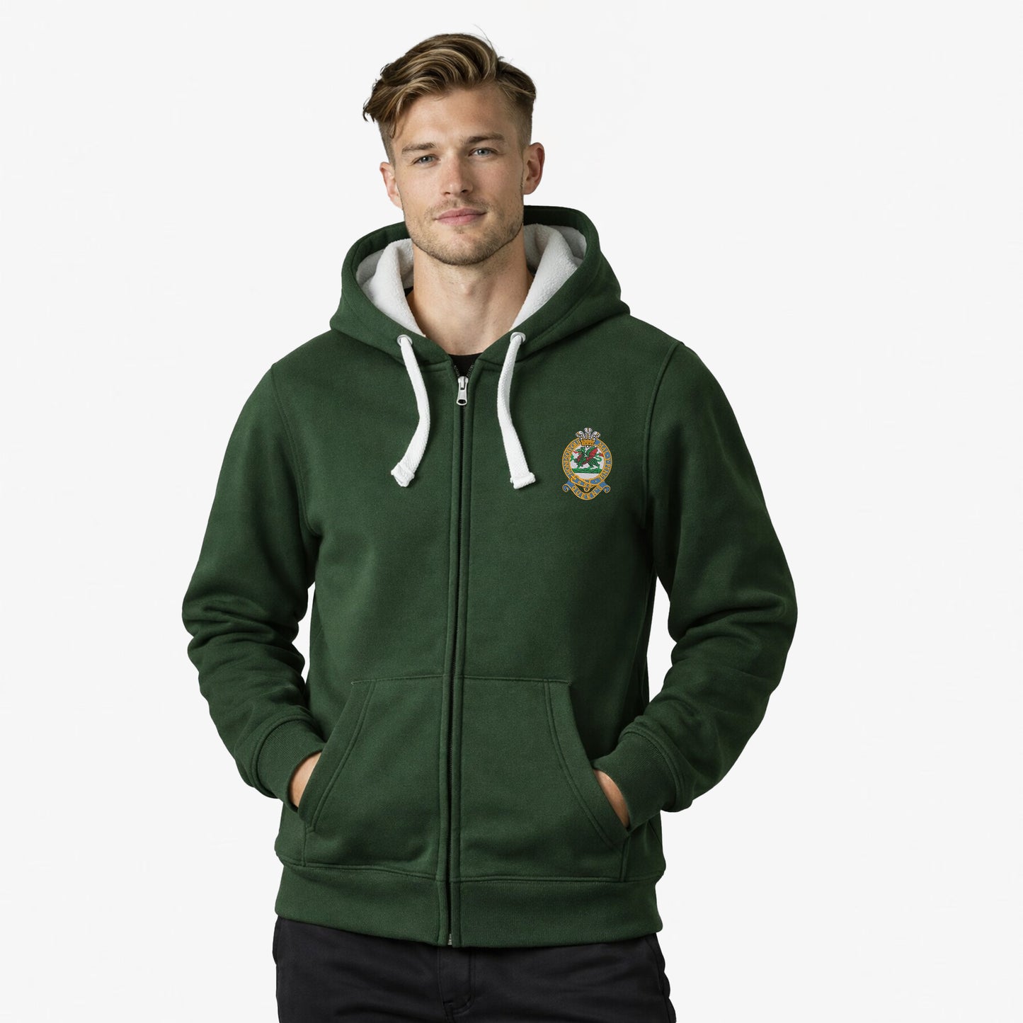 Queens Regiment Ultra Premium Embroidered Contrast Zipped Hoodie