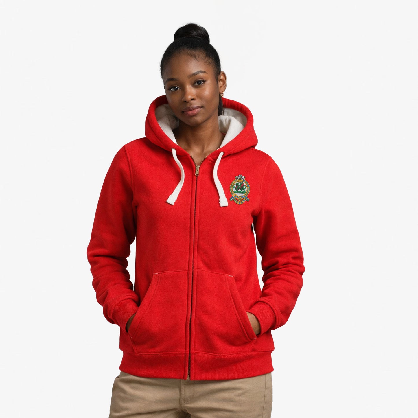 Queens Regiment Ultra Premium Embroidered Contrast Zipped Hoodie