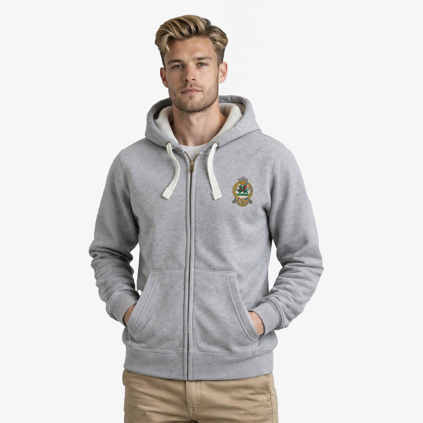 Queens Regiment Ultra Premium Embroidered Contrast Zipped Hoodie