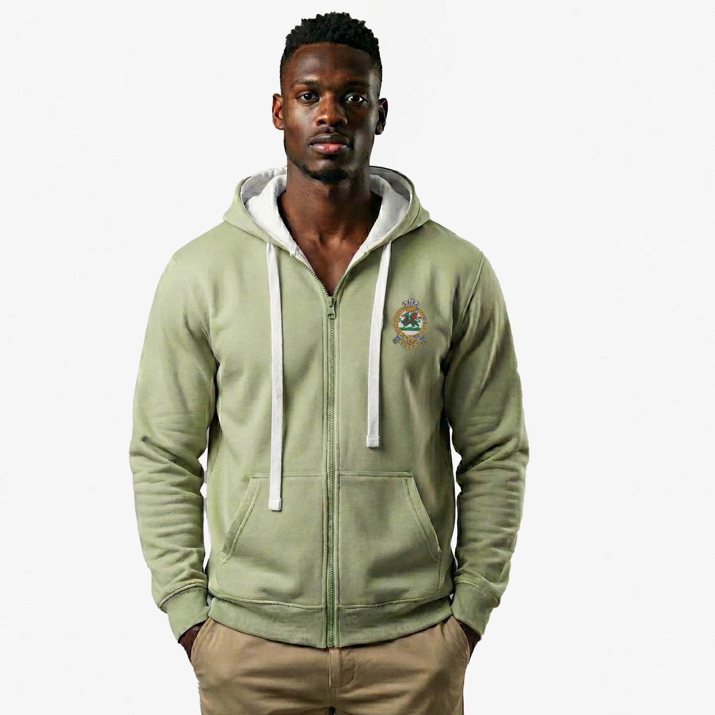 Queens Regiment Ultra Premium Embroidered Contrast Zipped Hoodie
