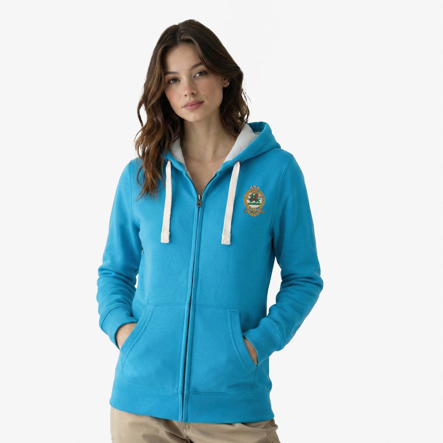 Queens Regiment Ultra Premium Embroidered Contrast Zipped Hoodie
