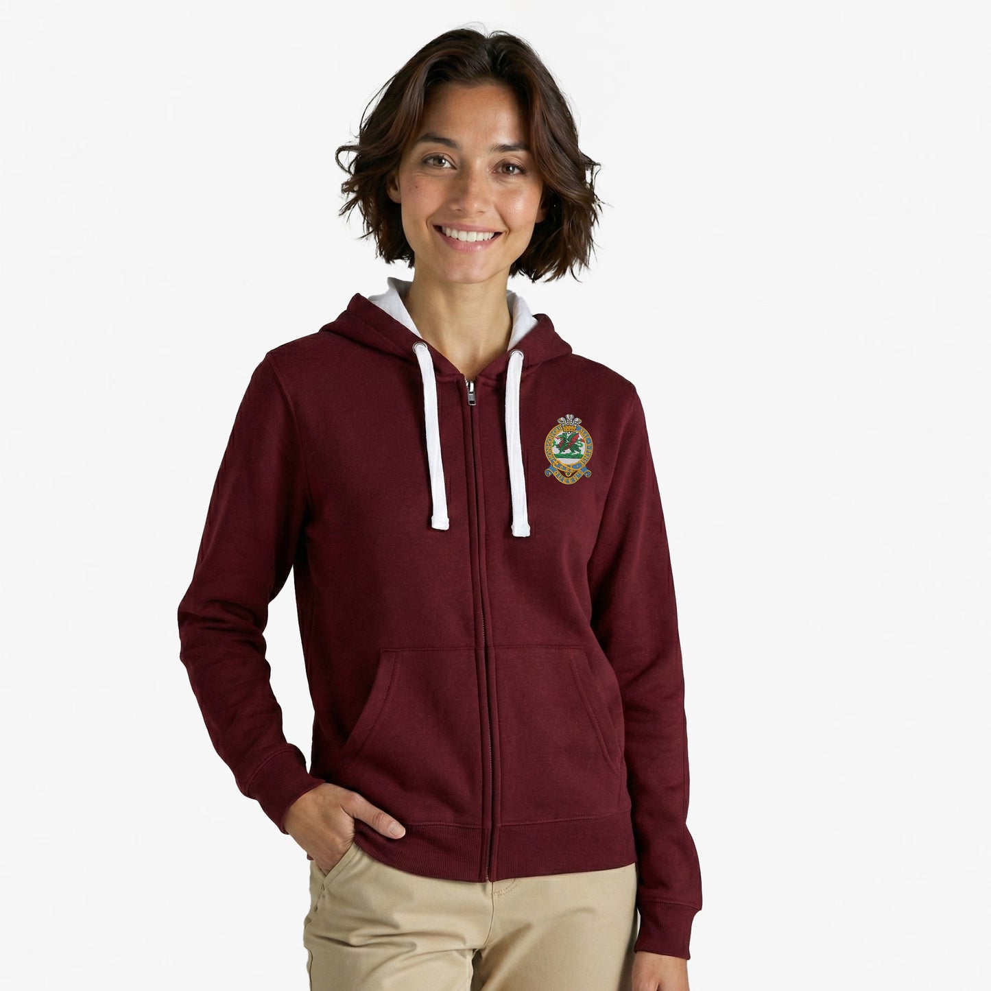 Queens Regiment Ultra Premium Embroidered Contrast Zipped Hoodie