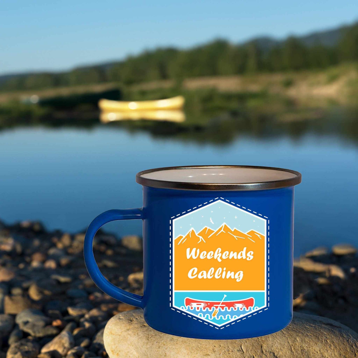 WEEKENDS CALLING ENAMEL MUG