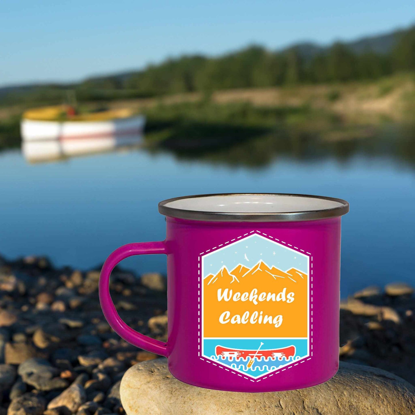 WEEKENDS CALLING ENAMEL MUG